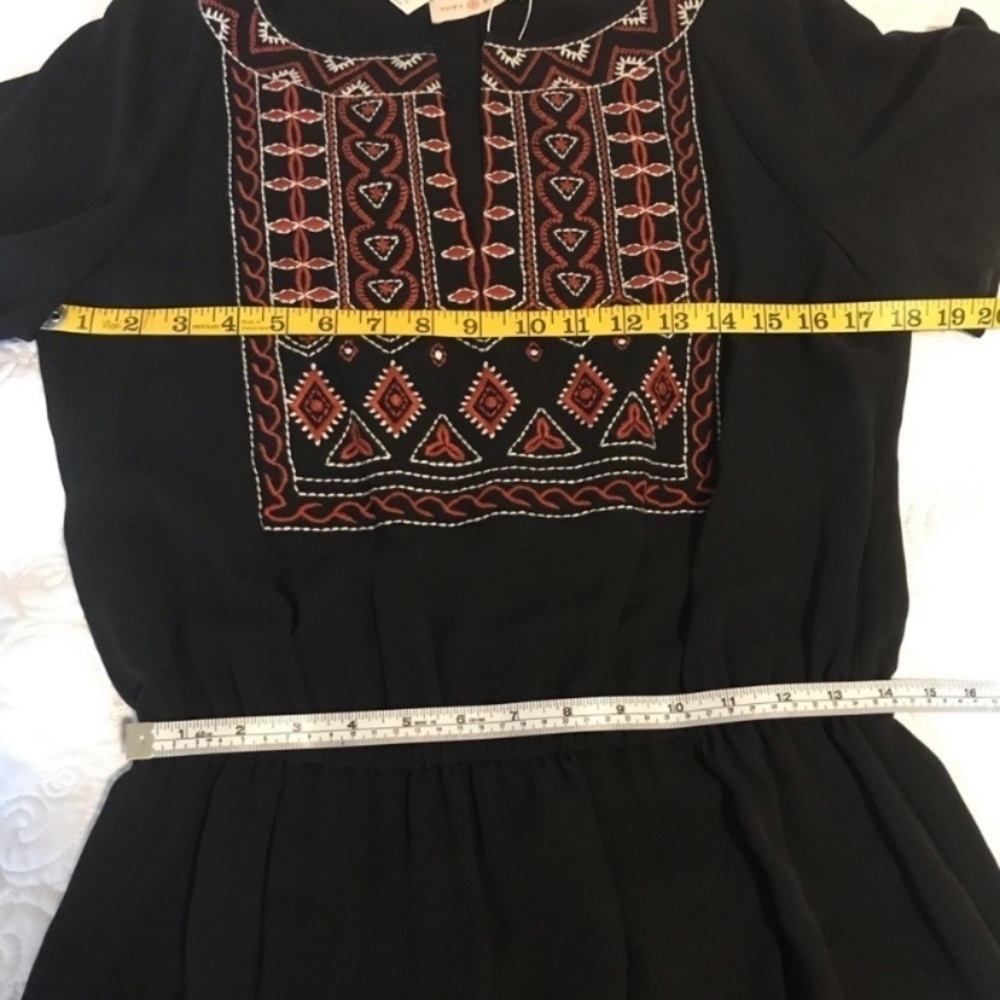 Tory Burch Bristol Silk Embroidered Embellished Black Dress Size 4 - Picture 5 of 9